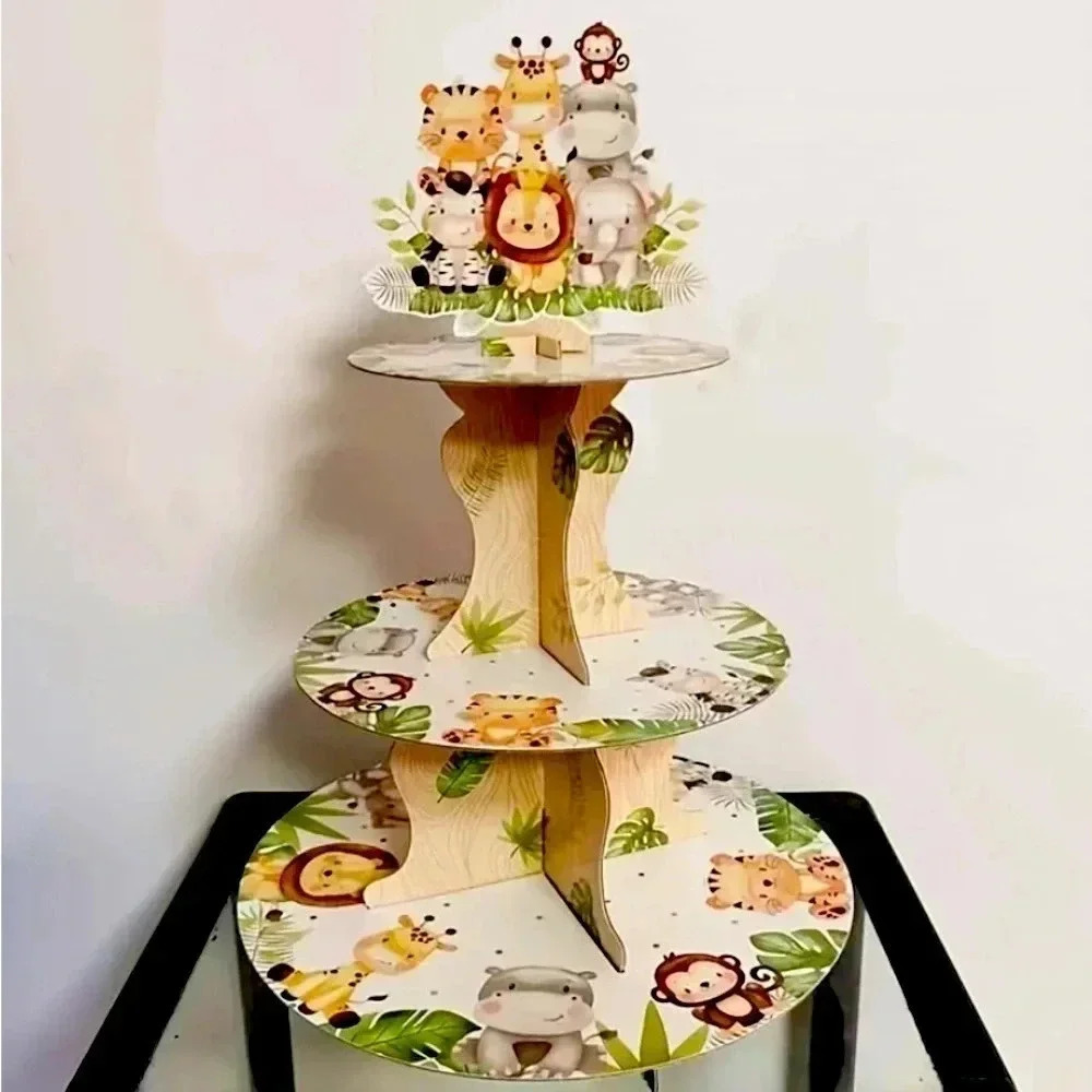 Three Tier Whimsical Jungle Safari Cupcake/Goodies Stand
